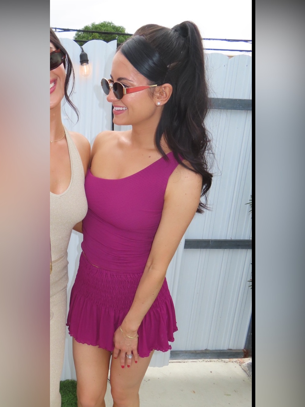Women's One-Shoulder Magenta Two Piece Set - Skirt & Top - Picture 2 of 2